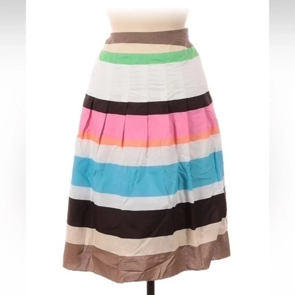 Talbots Cotton Multicolor Color Block Stripe Full Pleated Skirt Size 6 Small S - Picture 1 of 2